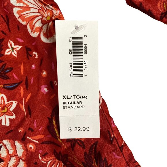 Old Navy Blouse Girls XL (14) Orange Rust Floral Boho 3/4 Sleeve Pullover - Picture 2 of 13